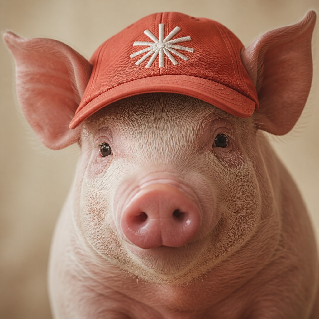 studio portrait, coral asterisk hat